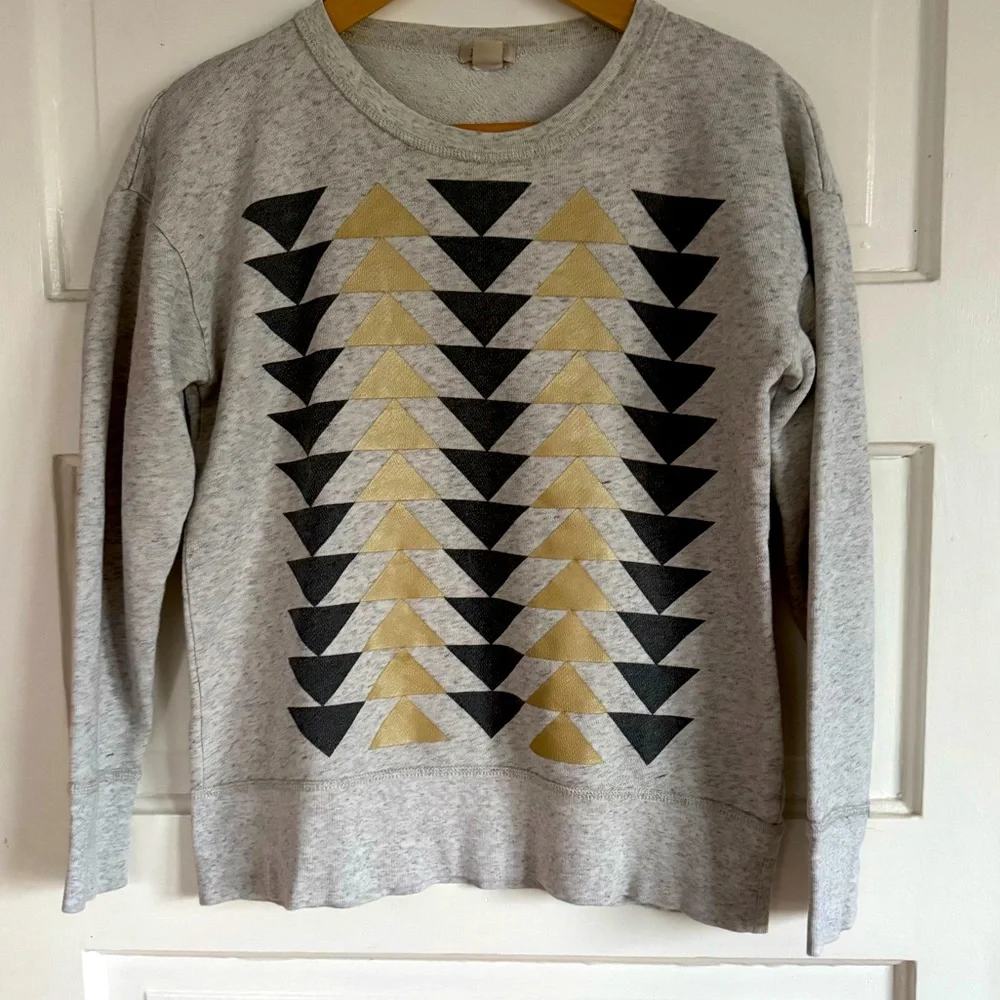 J crew pattern sweatshirt, grey with blue and gold